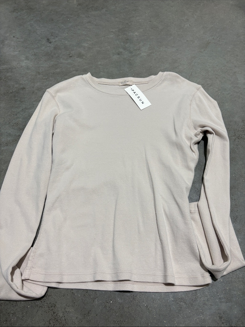 Brandy Melville Light Beige Long Sleeve Crewneck Top NWOT